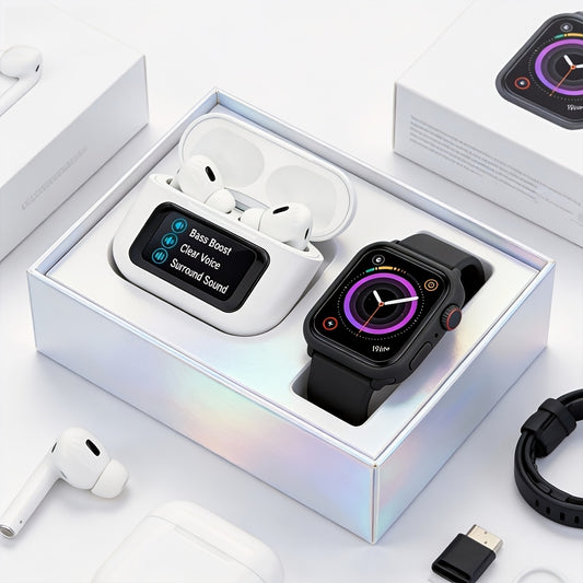 Smart Watch & Headphones Combo Compatible for /, - Fitness Tracker with Pedometer/Calorie Counter, Hands-Free Calling & Music, 5.4 Smartwatch Headphone System for Men Women, Gift for Sports/Office