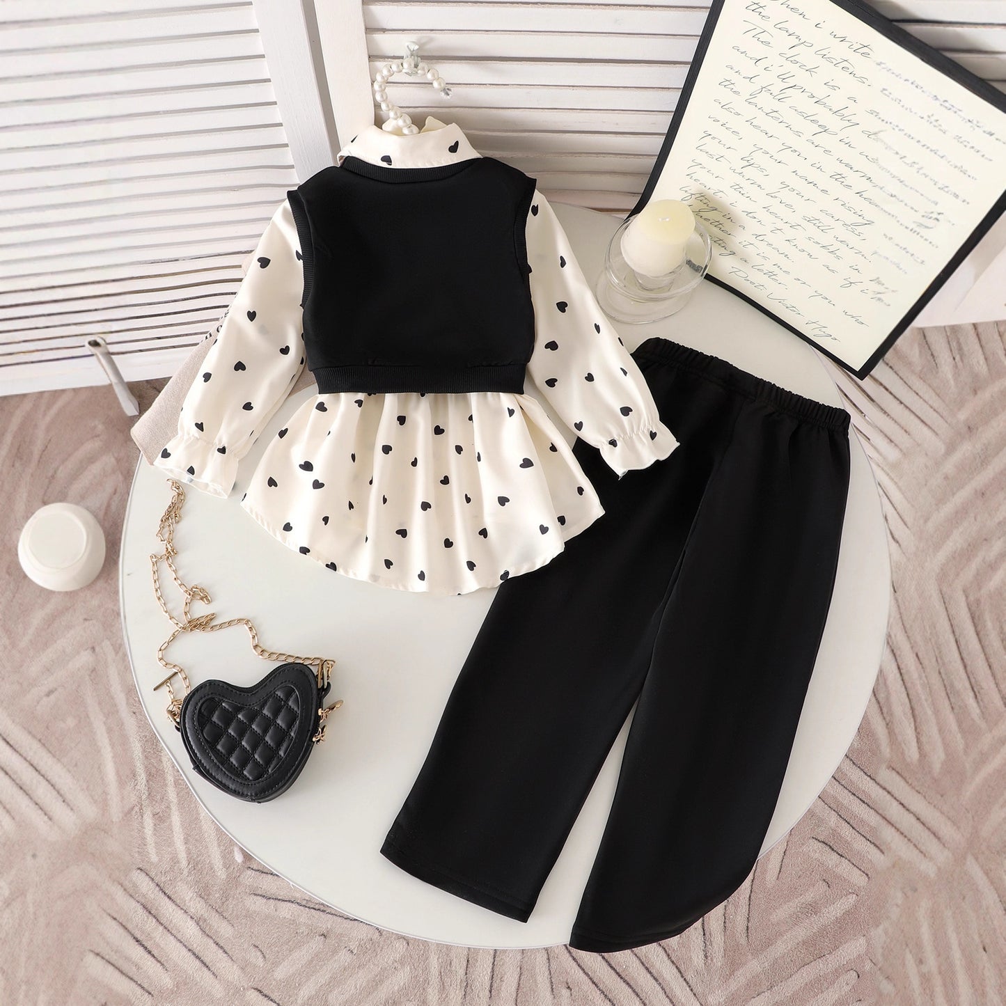 Love printed base shirt and pants 3-piece set