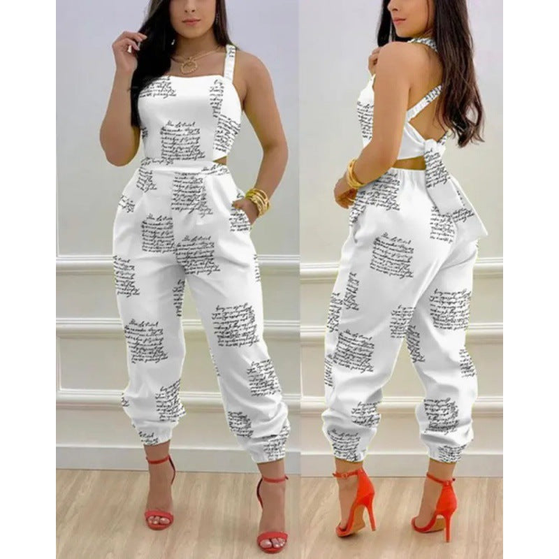 Fashion Bowknot Women's Printed Wear Jumpsuit