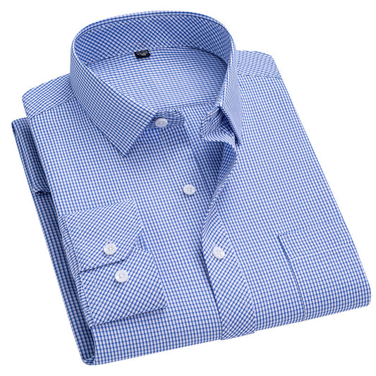 Men's Long-sleeved Plaid Middle-aged Business Square Collar Shirt