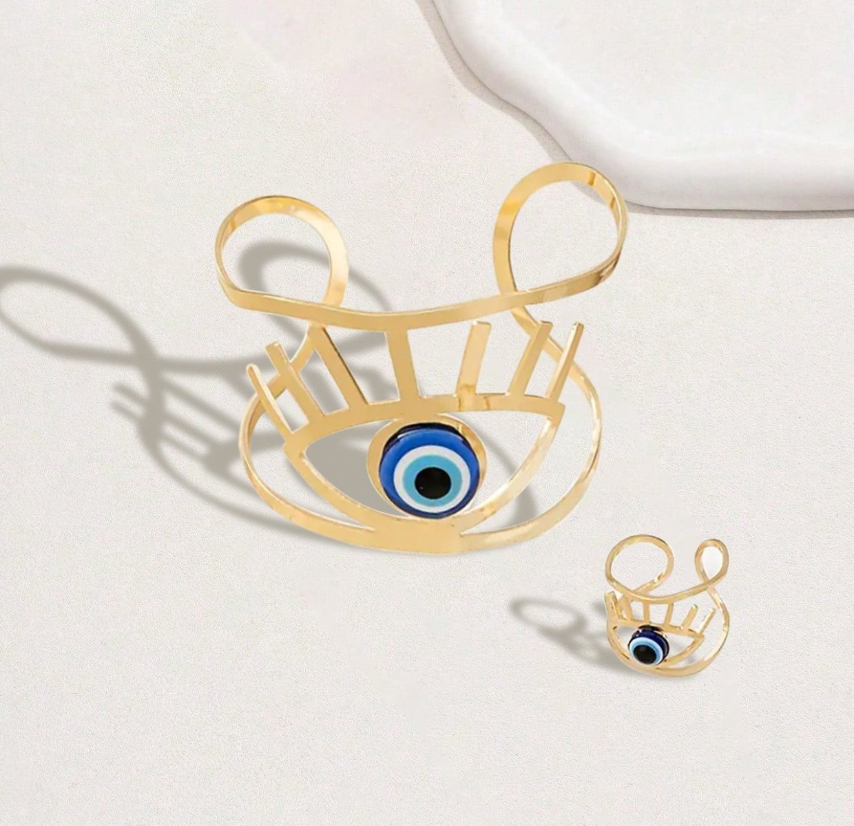 14K Gold Plated Golden Eye Charm Bangle & Ring Set