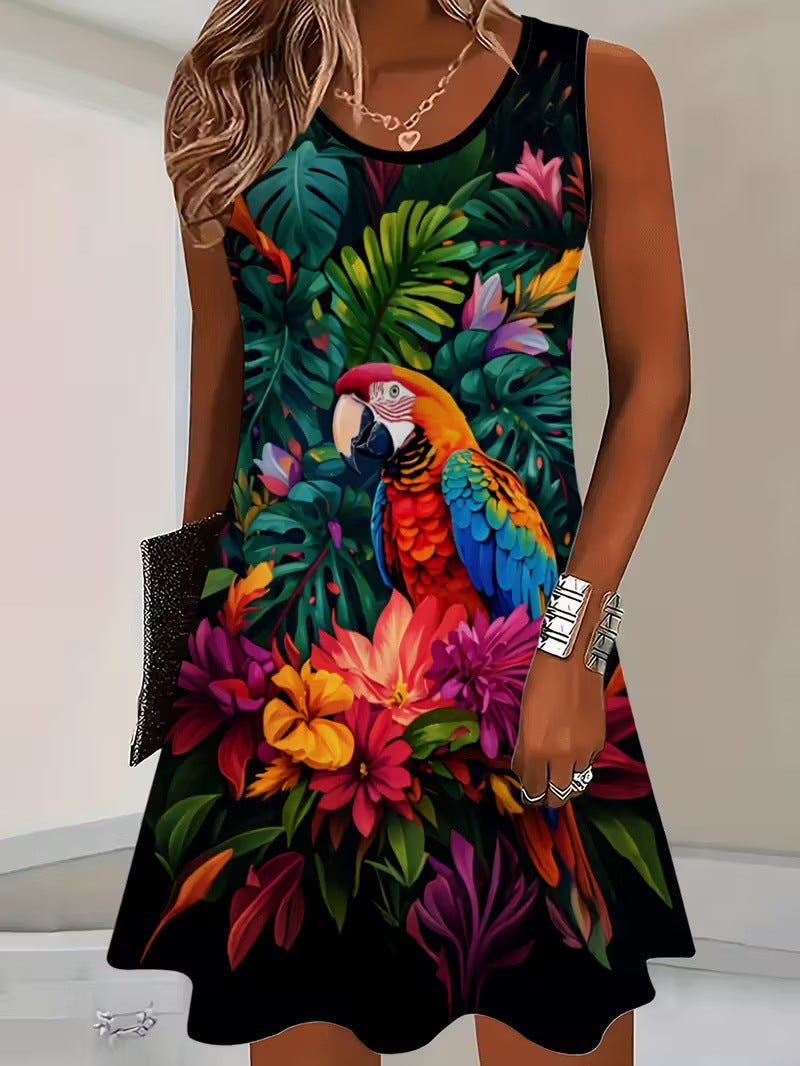 Loose-fitting Sleeveless Dress With A Festive Christmas Snowflake Print