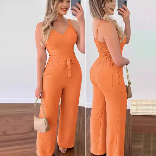 Sling Backless Suit Wide Leg Pants Women's Vest Straight-leg Pants