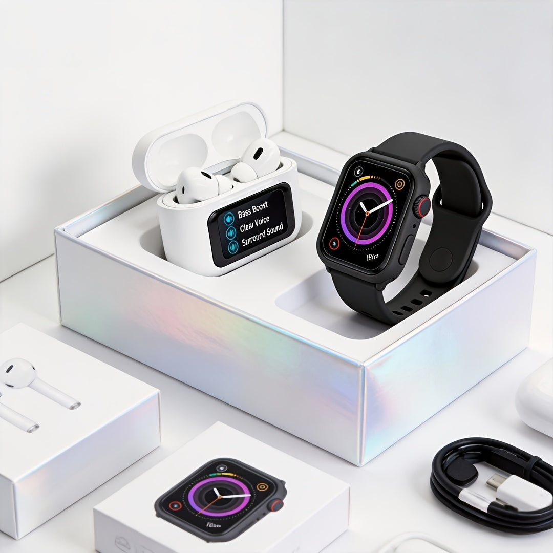 Smart Watch & Headphones Combo Compatible for /, - Fitness Tracker with Pedometer/Calorie Counter, Hands-Free Calling & Music, 5.4 Smartwatch Headphone System for Men Women, Gift for Sports/Office