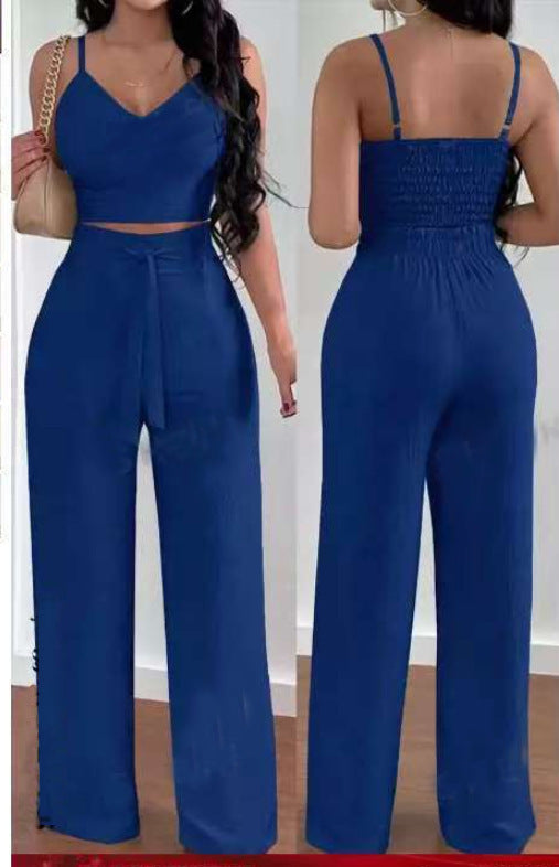 Sling Backless Suit Wide Leg Pants Women's Vest Straight-leg Pants