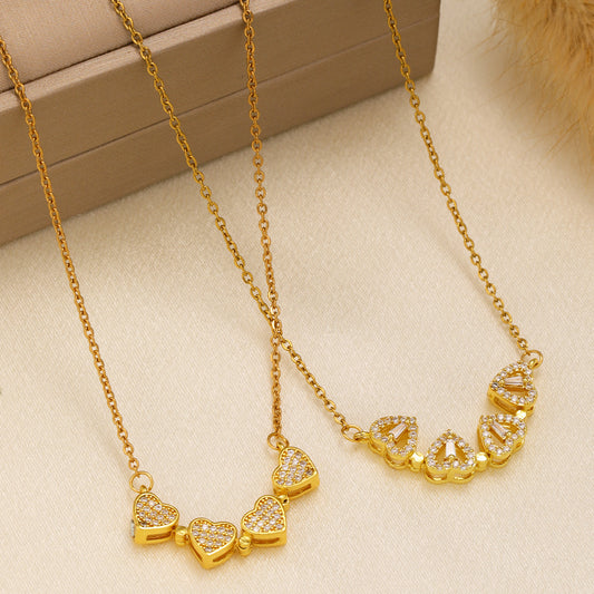 1pcs Fashionable Zircon Heart-shaped Necklace With A Magnetic Folding Four Leaf Heart-shaped Connection, Suitable For Women's Daily Wear And Jewelry Pairing For Dinner Parties