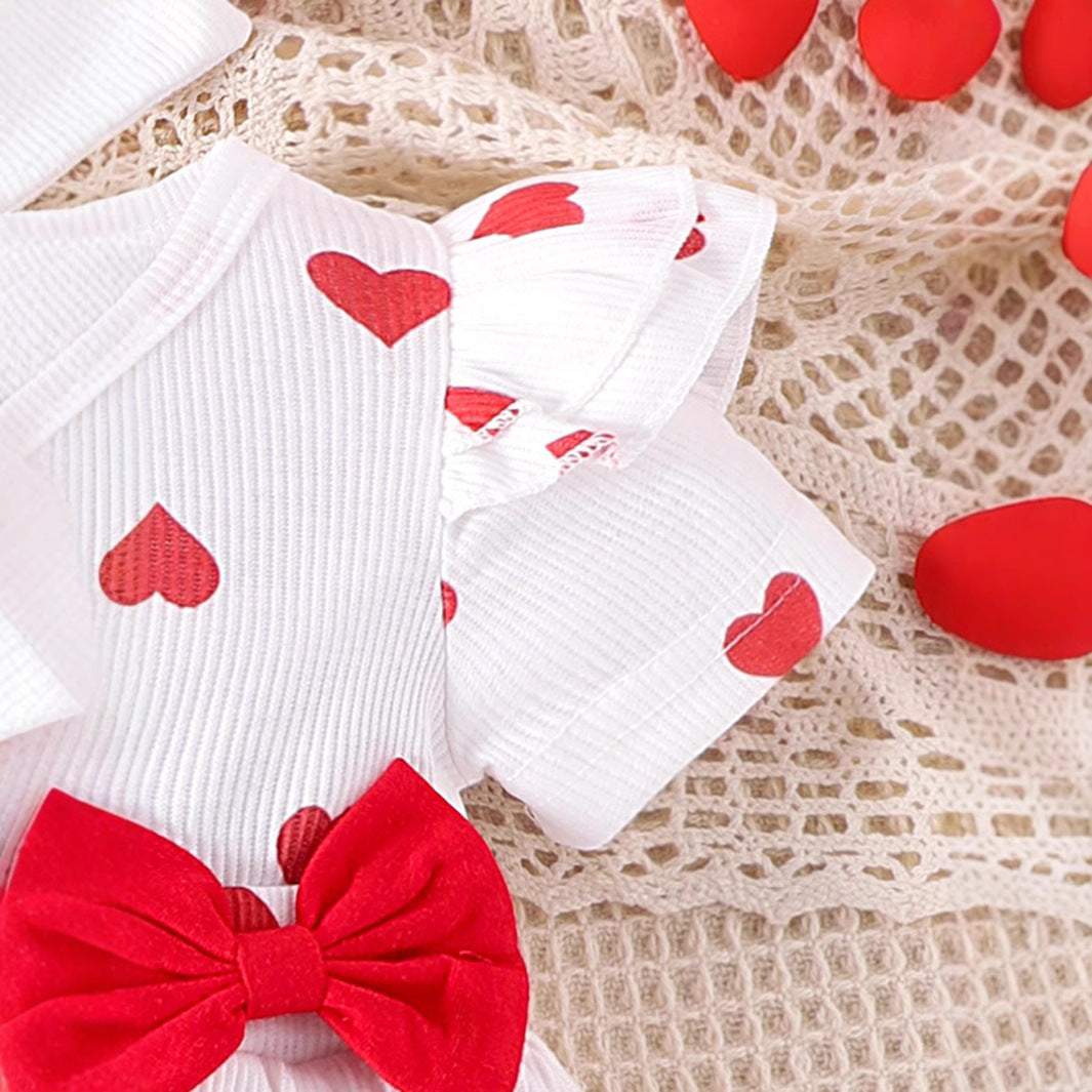 Love Bow Pattern Short Sleeve Hairband Socks Set