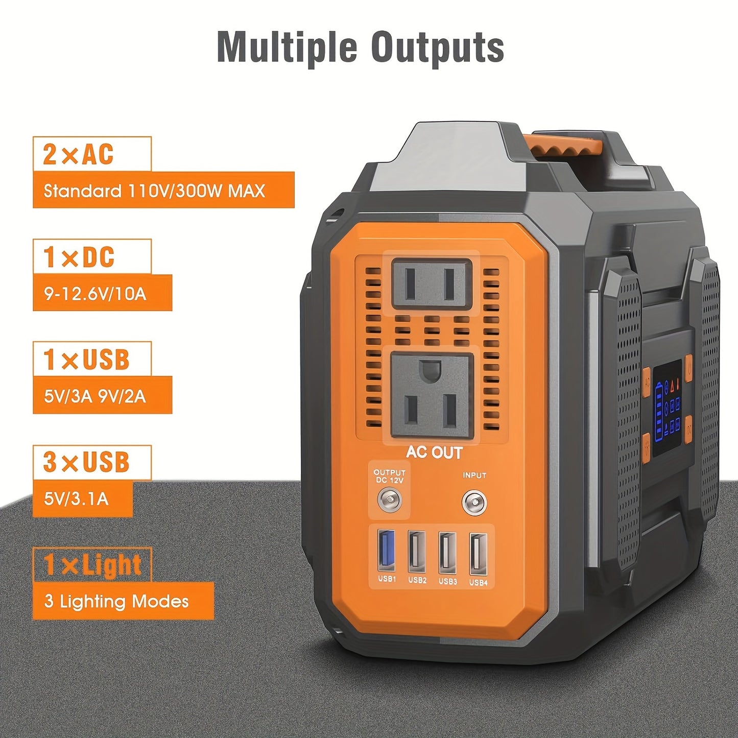 300W/100W Portable Power Station Solar Generator - 296Wh/256Wh/280Wh/146Wh Compact Lithium-Ion Battery Charger with 110V AC Outlet, DC & USB Outputs, LED Flashlight, Built-in Cooling Vents for Camping, RV, Emergency Home Use,