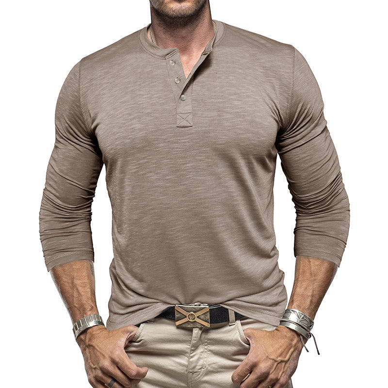 Men's Long-sleeved Henry Collar T-shirt