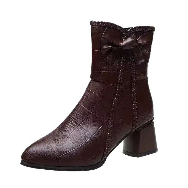New Fallwinter Velvet Lined Fashion Leather Boots Mid Calf High Heeled Boots