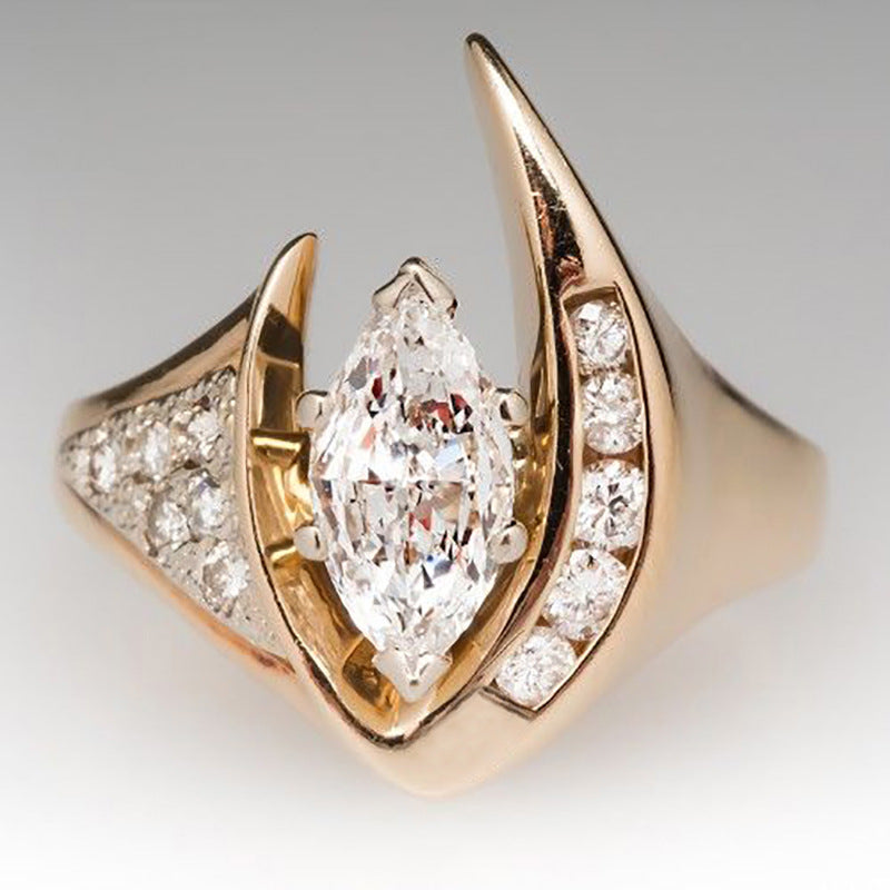 Artificial Zircon Unique Geometric Shape Exquisite Ladies Ring