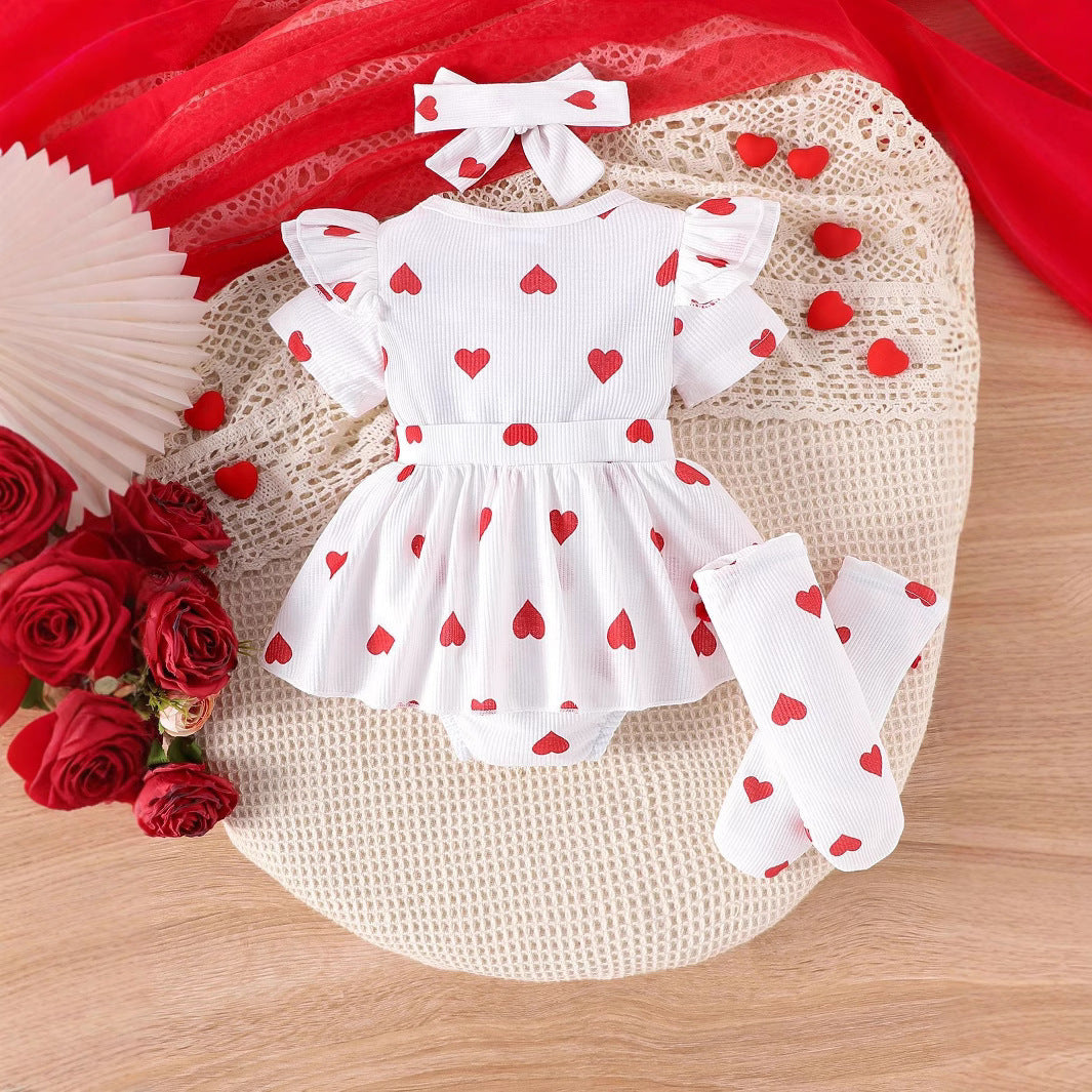 Love Bow Pattern Short Sleeve Hairband Socks Set