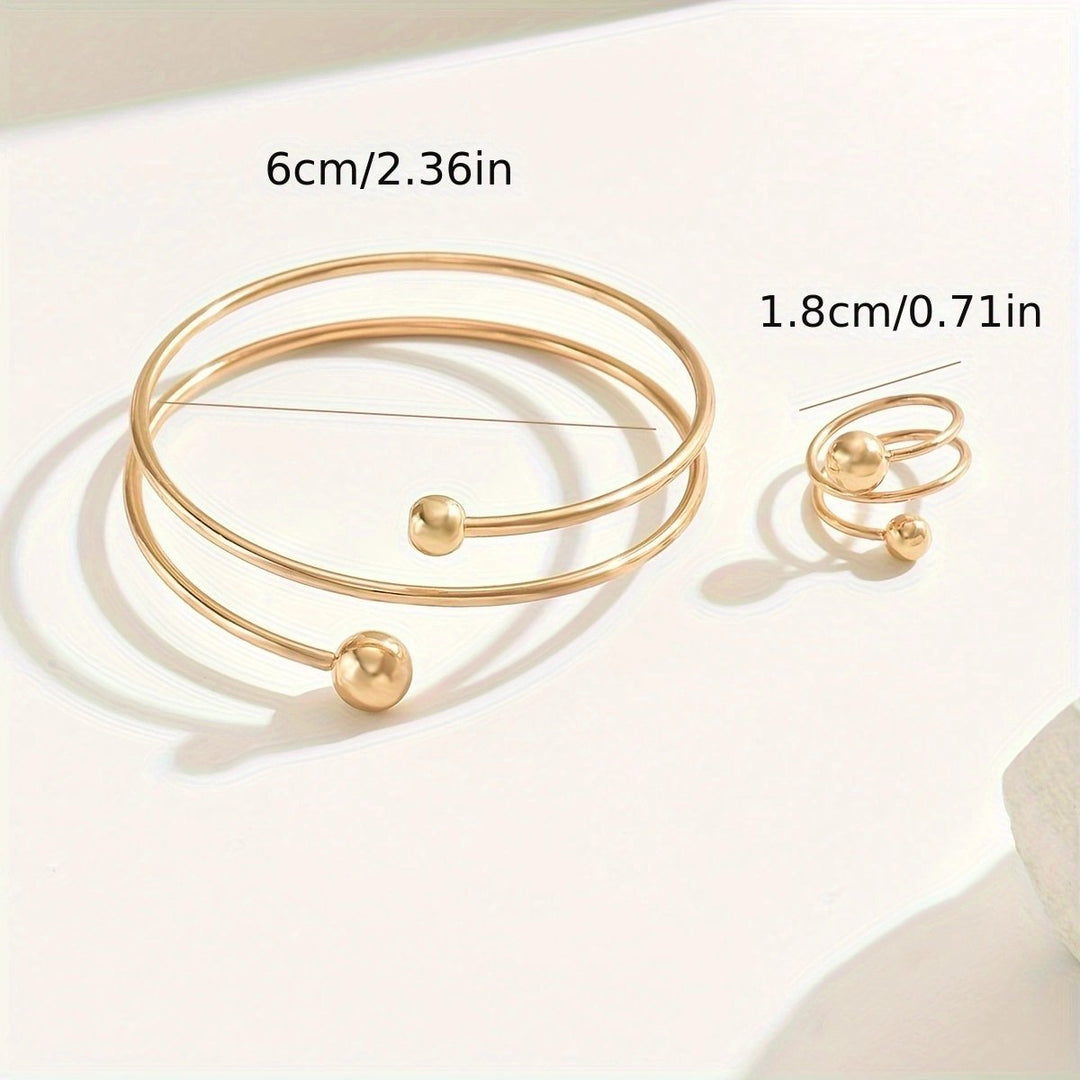 14K Gold Plated Minimalist  Bangle And Ring Set