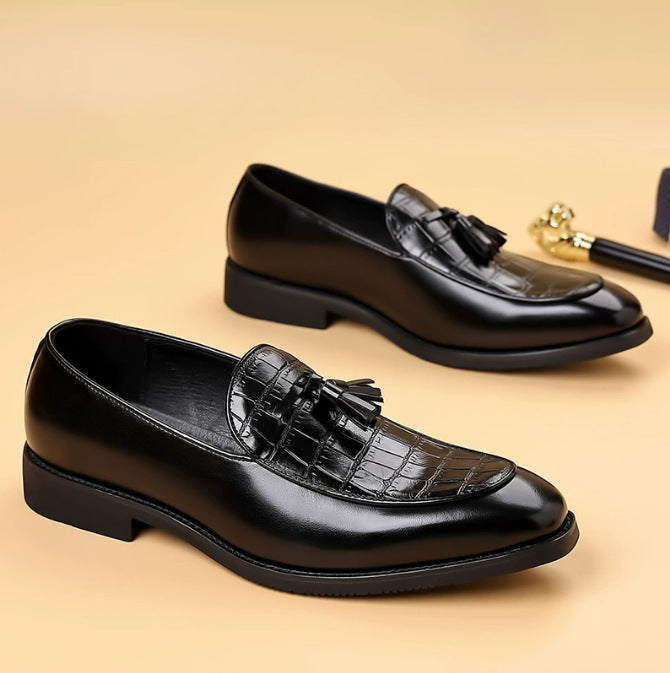 Mens Pointed-Toe British-Style Business-Casual Slip-On Leather Shoes