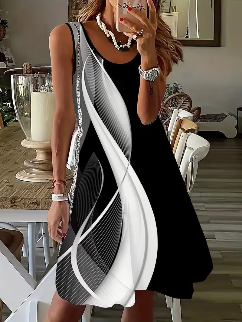 Loose-fitting Sleeveless Dress With A Festive Christmas Snowflake Print