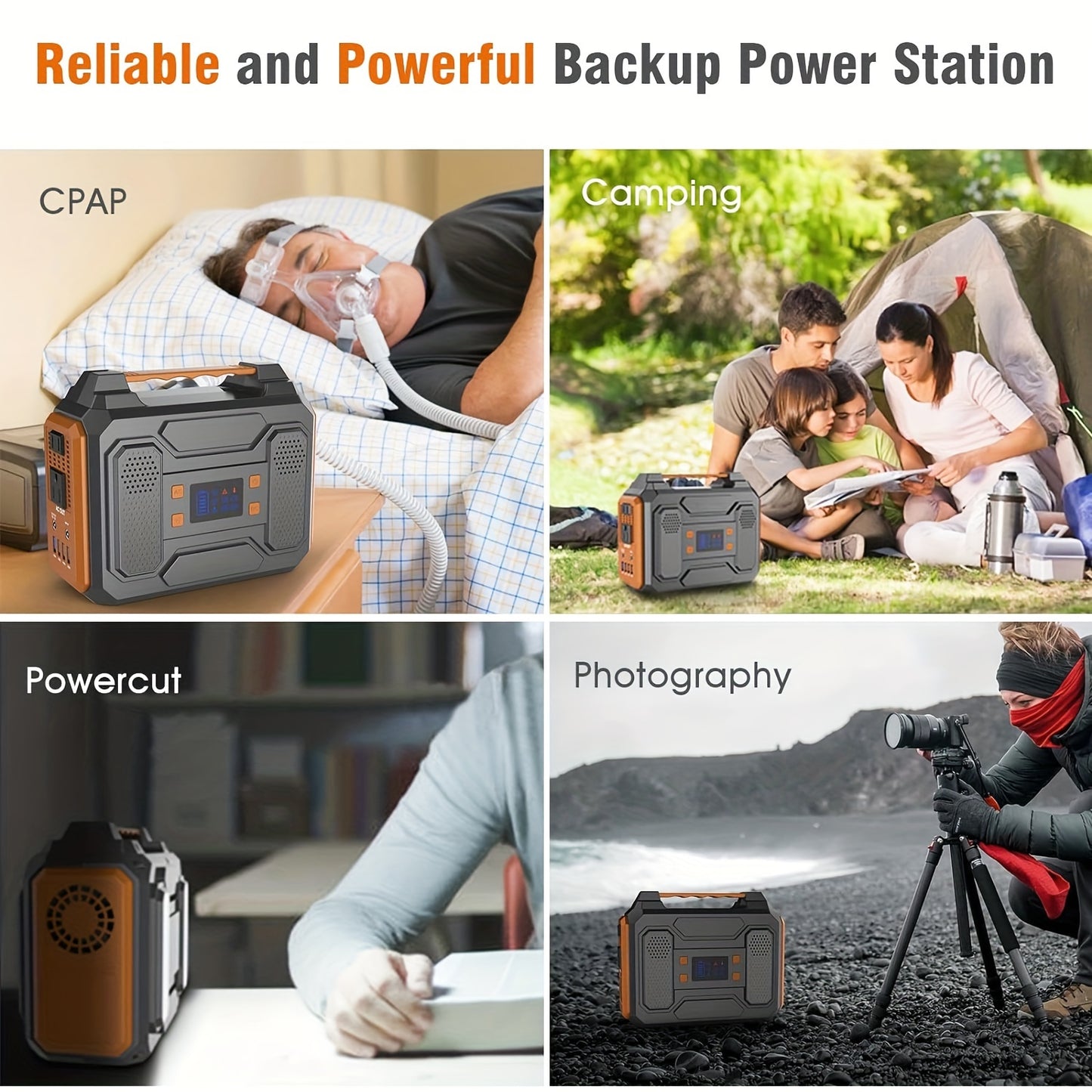 300W/100W Portable Power Station Solar Generator - 296Wh/256Wh/280Wh/146Wh Compact Lithium-Ion Battery Charger with 110V AC Outlet, DC & USB Outputs, LED Flashlight, Built-in Cooling Vents for Camping, RV, Emergency Home Use,