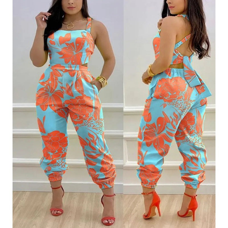 Fashion Bowknot Women's Printed Wear Jumpsuit