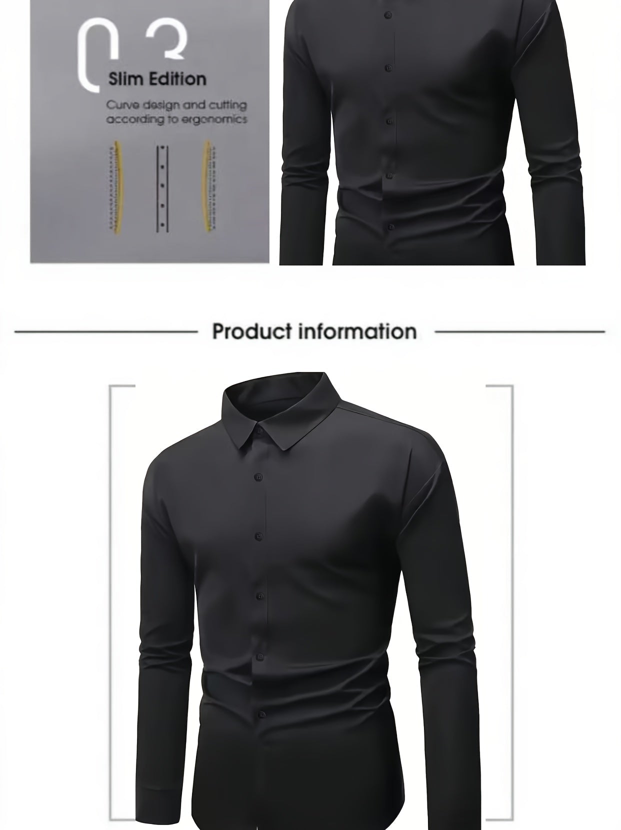 2pcs Autumn New Business Casual Formal Long Sleeve Shirt Slim Fit Open Collar Men's Long Sleeve Shirt