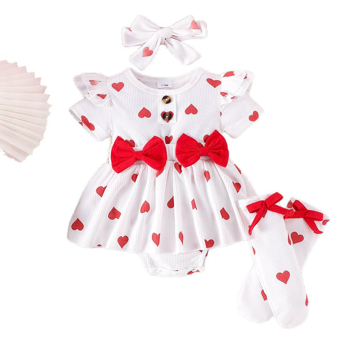 Love Bow Pattern Short Sleeve Hairband Socks Set