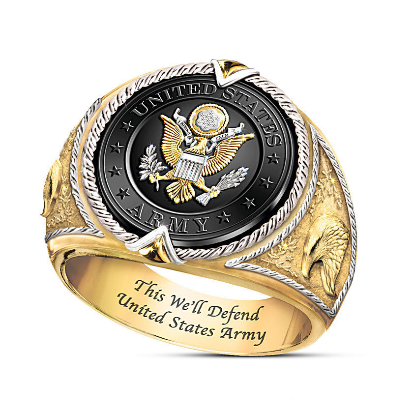 New Badge Slogan This We'll Defend Men's Two-tone Ring