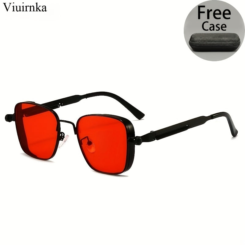 [Trendy Punk Sunglasses] Trendy Unique Reflective Punk Sunglasses | High-Quality Unisex Design with Case, Perfect for Outdoor Travel/Driving/Summer Beach Styling - Back-to-School Must-Have!