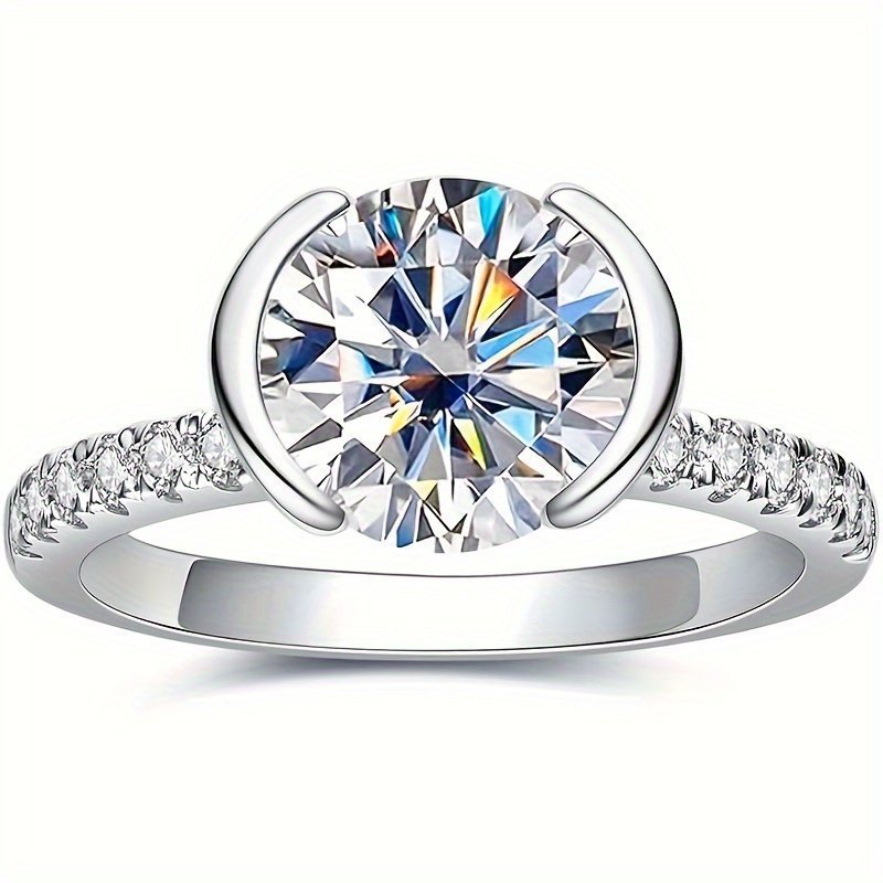 Women's Moissanite Engagement Ring Half Mount Lab-Grown Diamond Promise Ring 14K White Gold Plated Gift