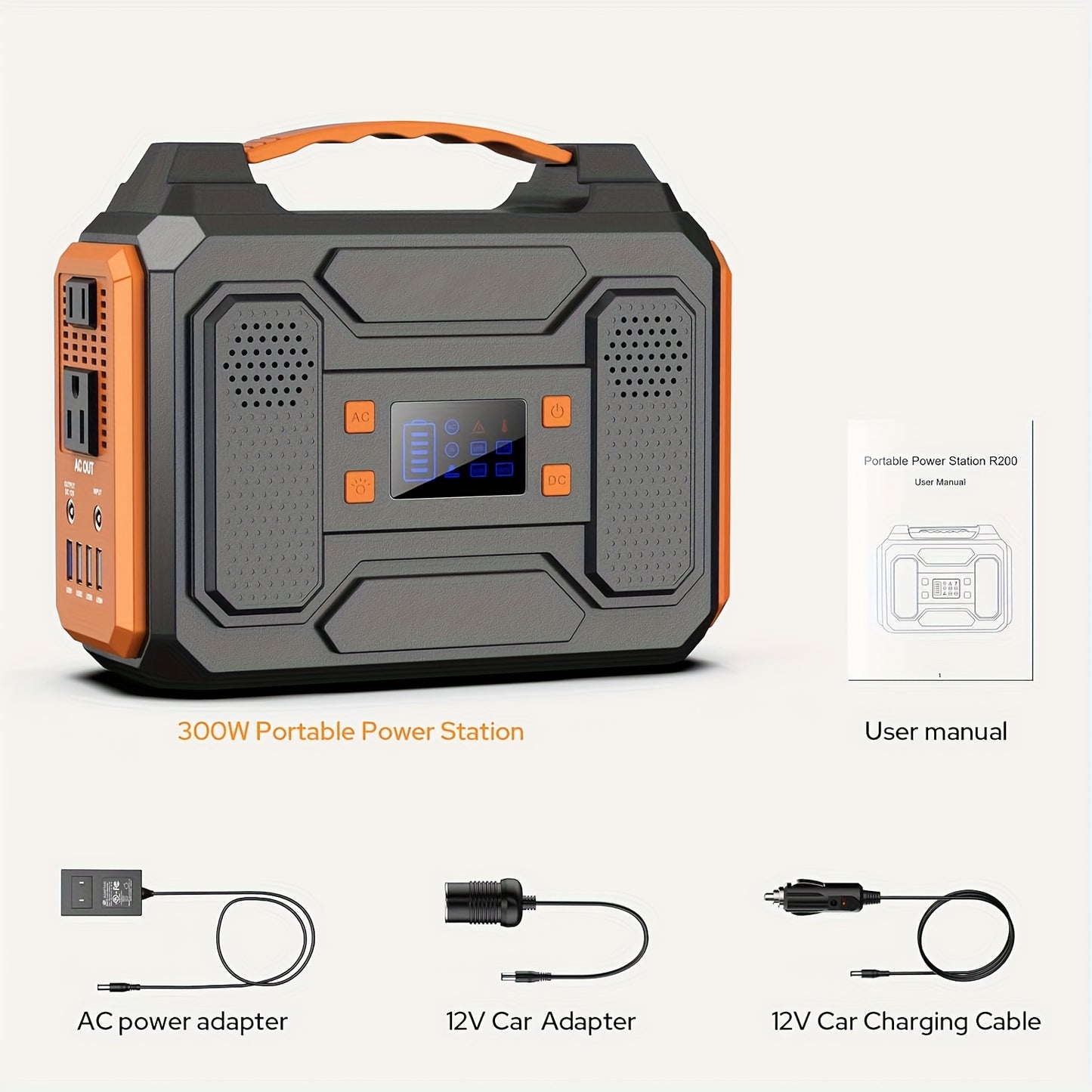 300W/100W Portable Power Station Solar Generator - 296Wh/256Wh/280Wh/146Wh Compact Lithium-Ion Battery Charger with 110V AC Outlet, DC & USB Outputs, LED Flashlight, Built-in Cooling Vents for Camping, RV, Emergency Home Use,