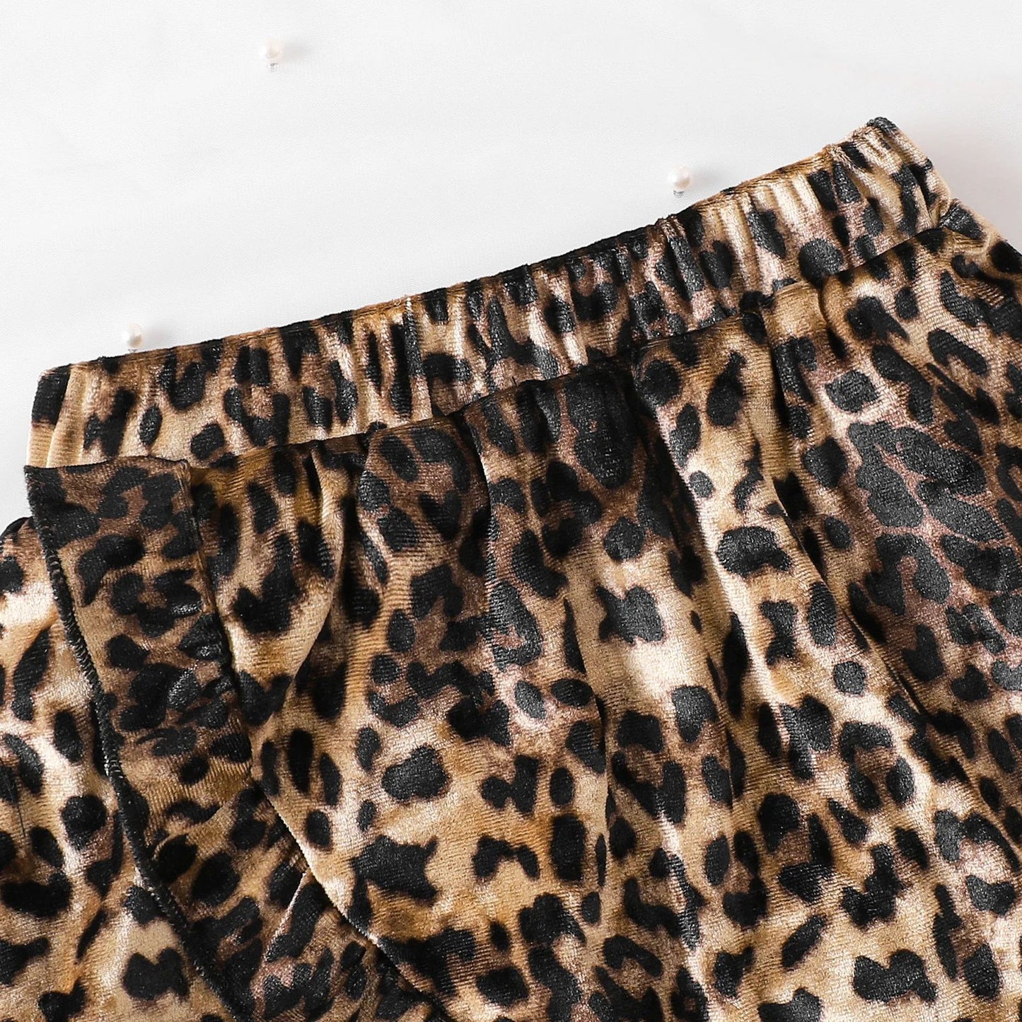 Leopard print color blocked sequin head set, two-piece set