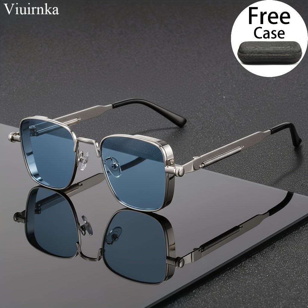 [Trendy Punk Sunglasses] Trendy Unique Reflective Punk Sunglasses | High-Quality Unisex Design with Case, Perfect for Outdoor Travel/Driving/Summer Beach Styling - Back-to-School Must-Have!