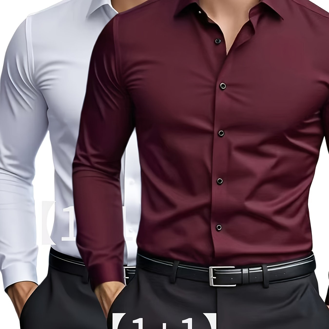 2pcs Autumn New Business Casual Formal Long Sleeve Shirt Slim Fit Open Collar Men's Long Sleeve Shirt