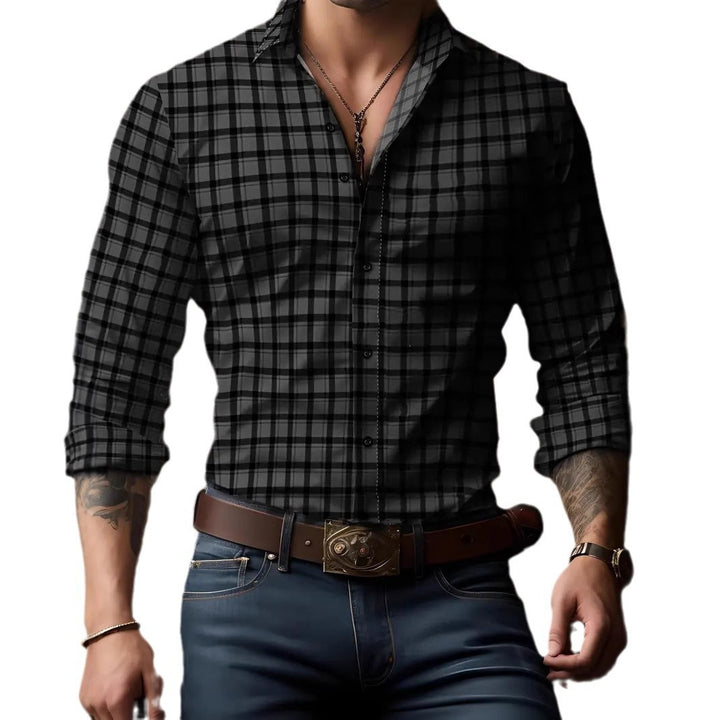 Breathable Volkswagen Casual Versatile Lattice Men's Long Sleeve Shirt