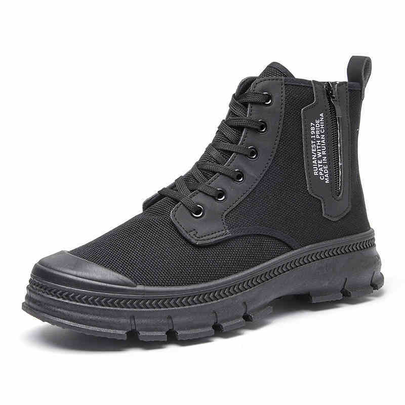 Hiking Boots Men's Side Zipper High-top Thicker Work Shoes