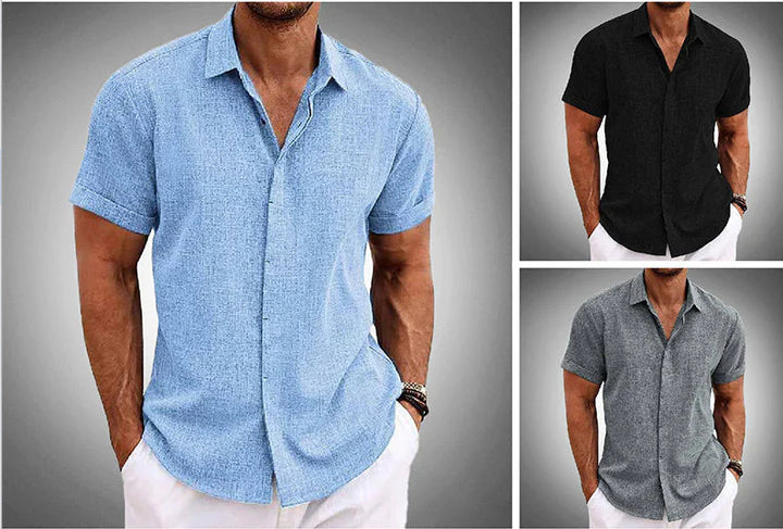 Men's Solid Color Loose Linen Short-sleeved T-shirt