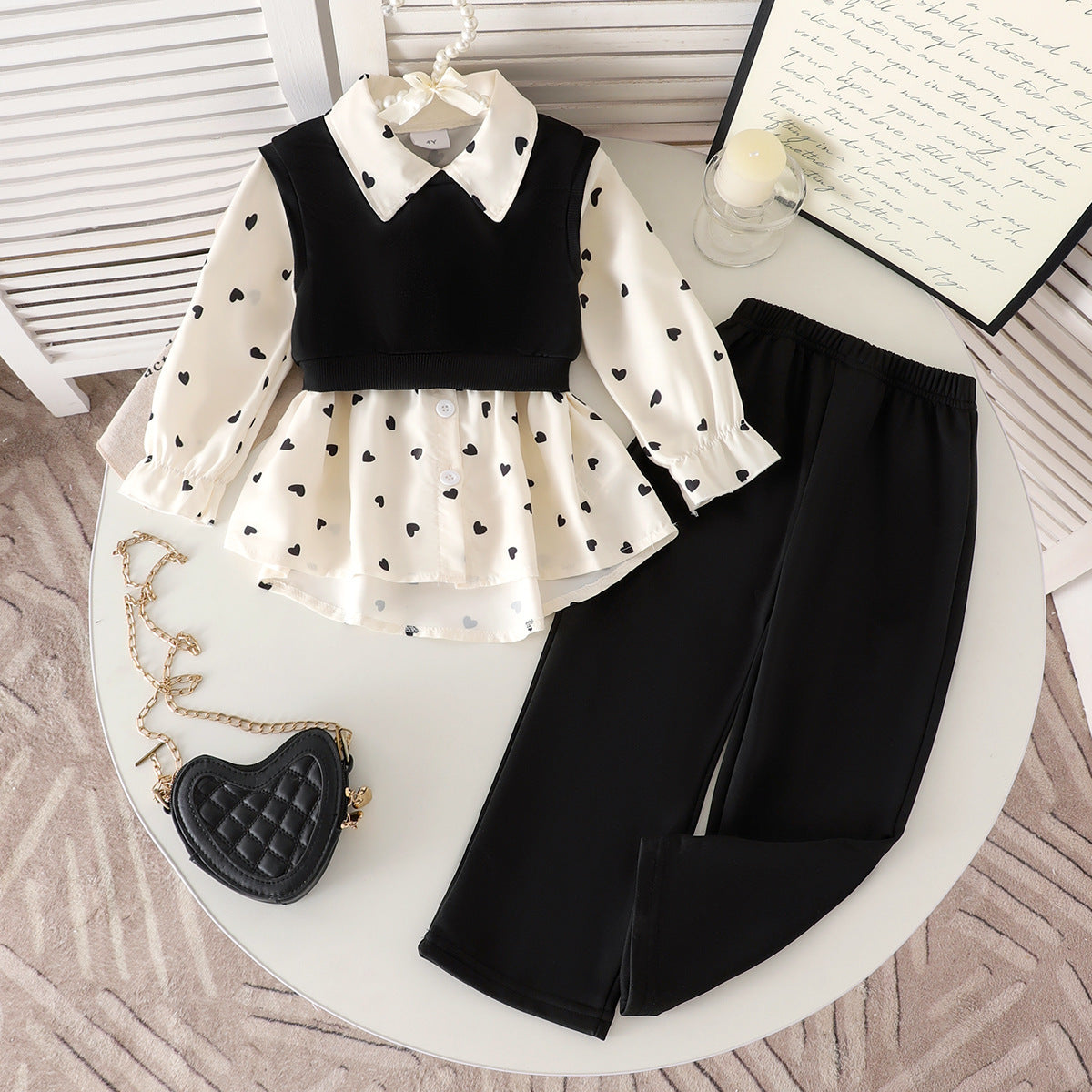 Love printed base shirt and pants 3-piece set