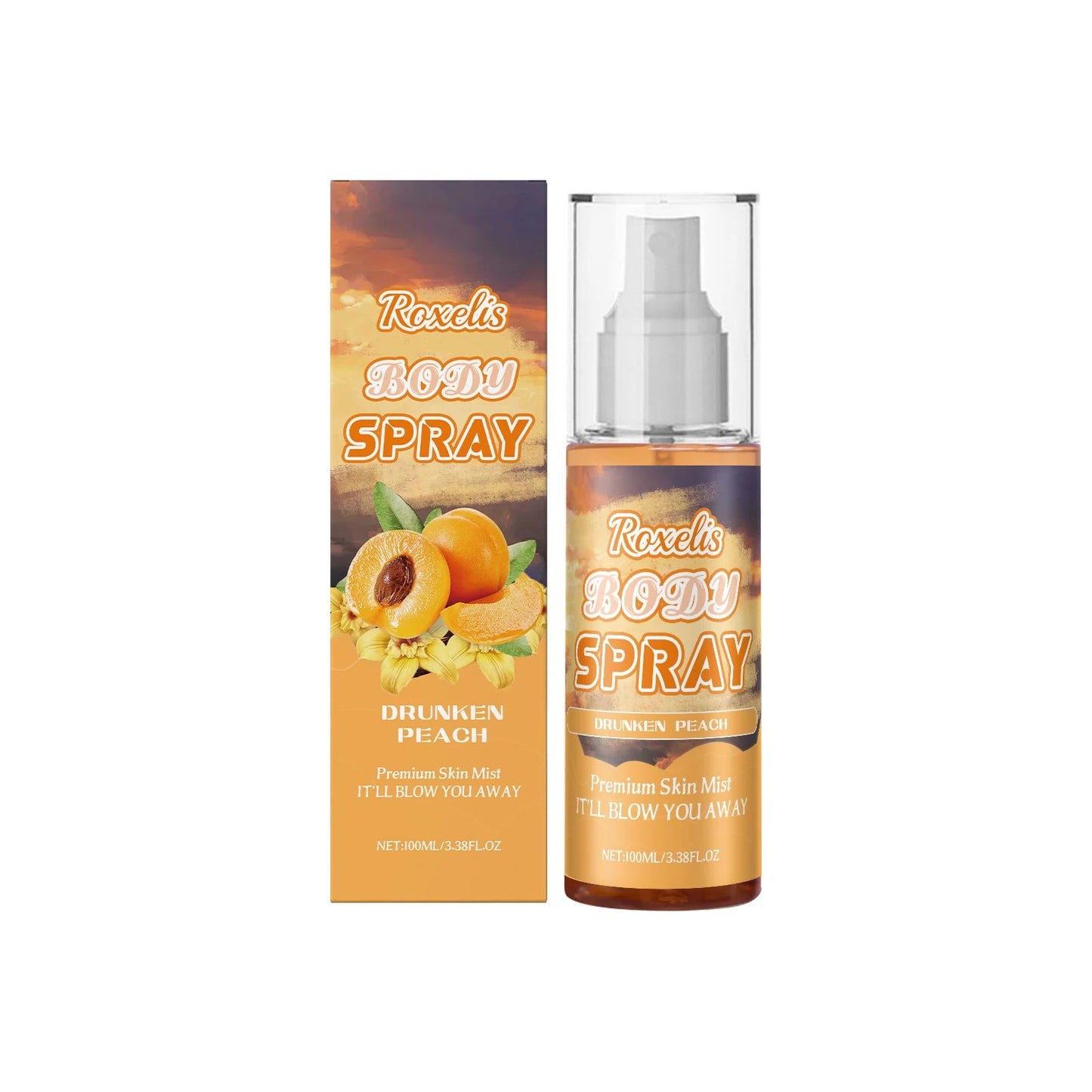 Roxelis Peach Champagne Body Spray Long-Lasting Fresh Fragrance With Soft Tone And Multi-Layered Light Fragrance