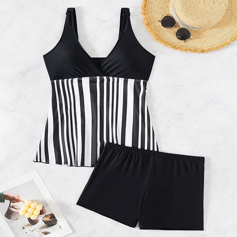 Chic Printed Two-Piece Swimwear for Women, Conservative Beach Bikini Set