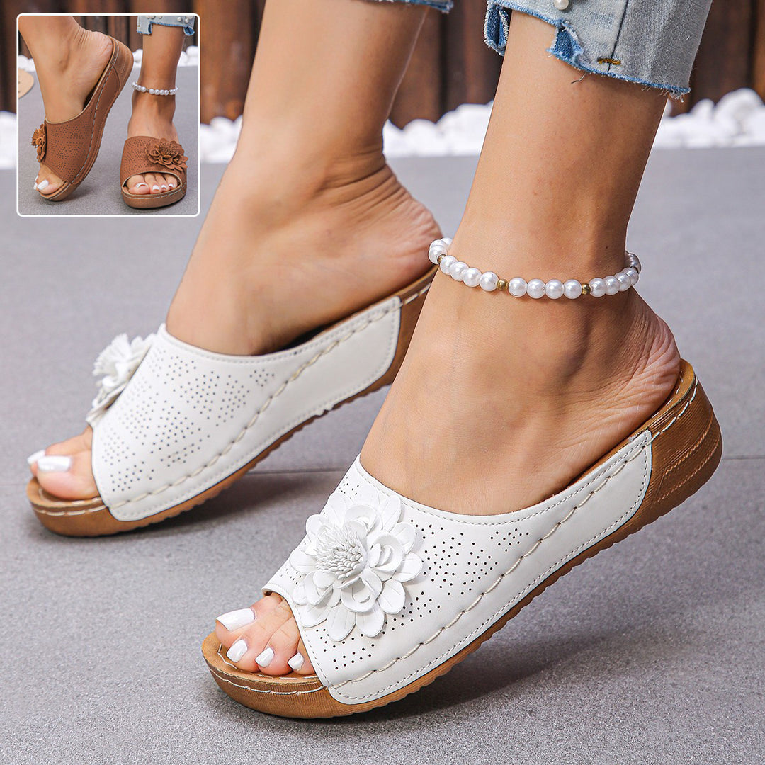 Flower Wedges Sandals Summer Fashion Retro Hollow Sandals Holiday Beach Shoes For Women