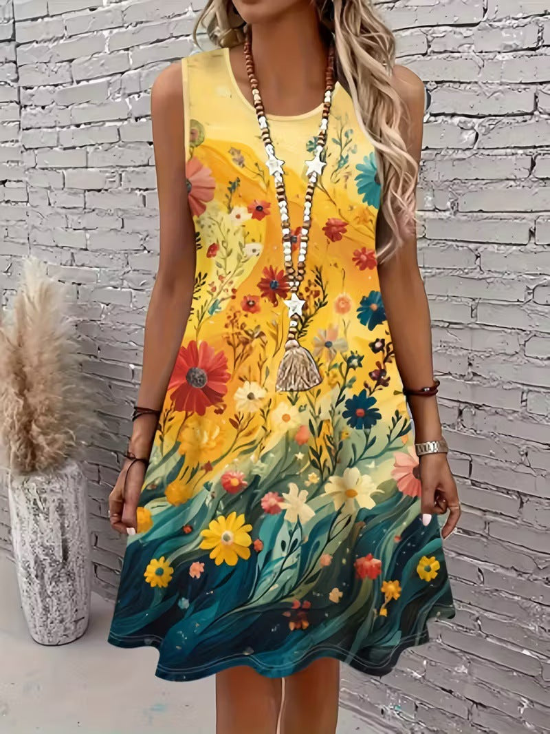 Loose-fitting Sleeveless Dress With A Festive Christmas Snowflake Print