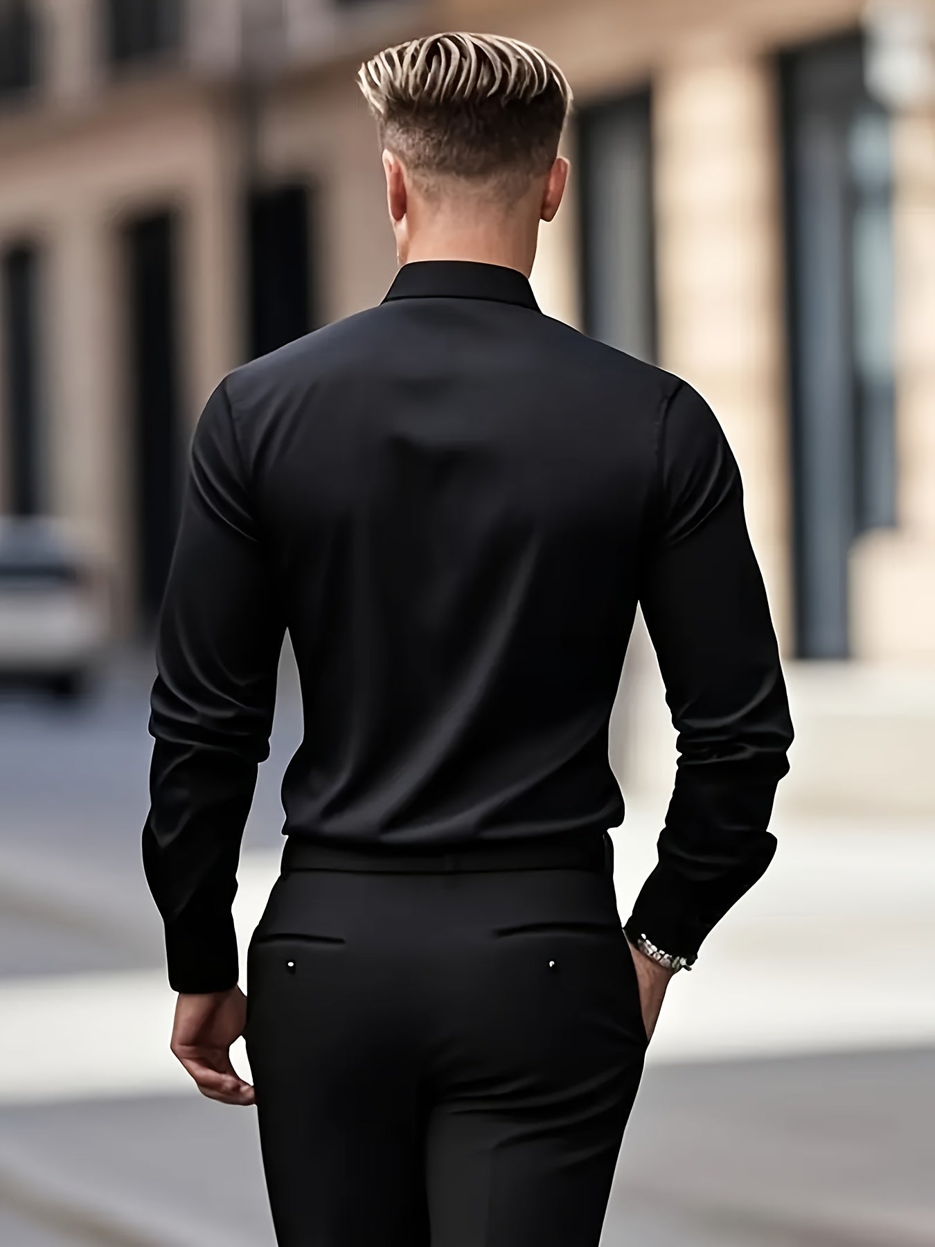 2pcs Autumn New Business Casual Formal Long Sleeve Shirt Slim Fit Open Collar Men's Long Sleeve Shirt
