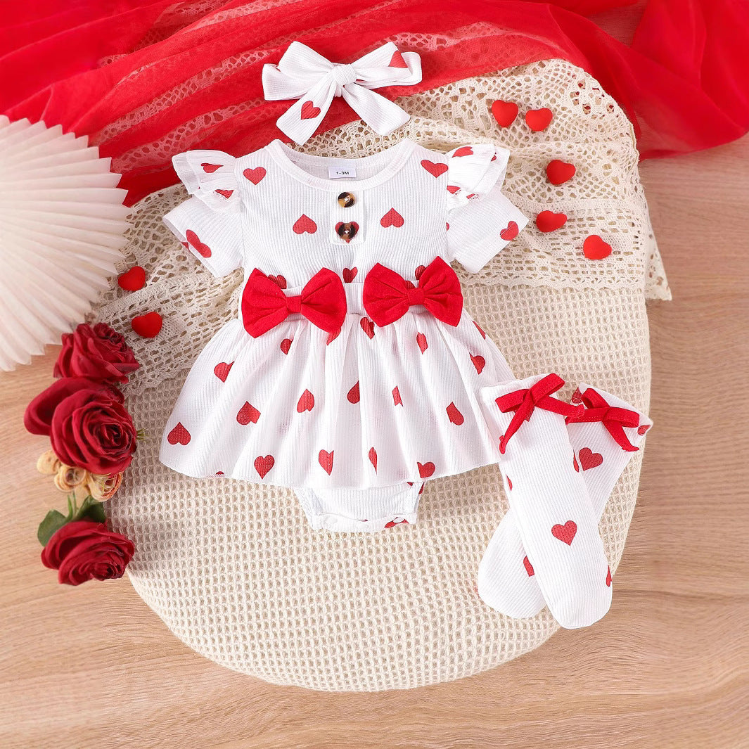 Love Bow Pattern Short Sleeve Hairband Socks Set