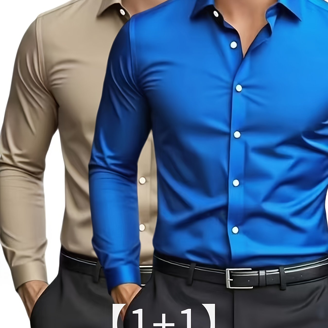 2pcs Autumn New Business Casual Formal Long Sleeve Shirt Slim Fit Open Collar Men's Long Sleeve Shirt