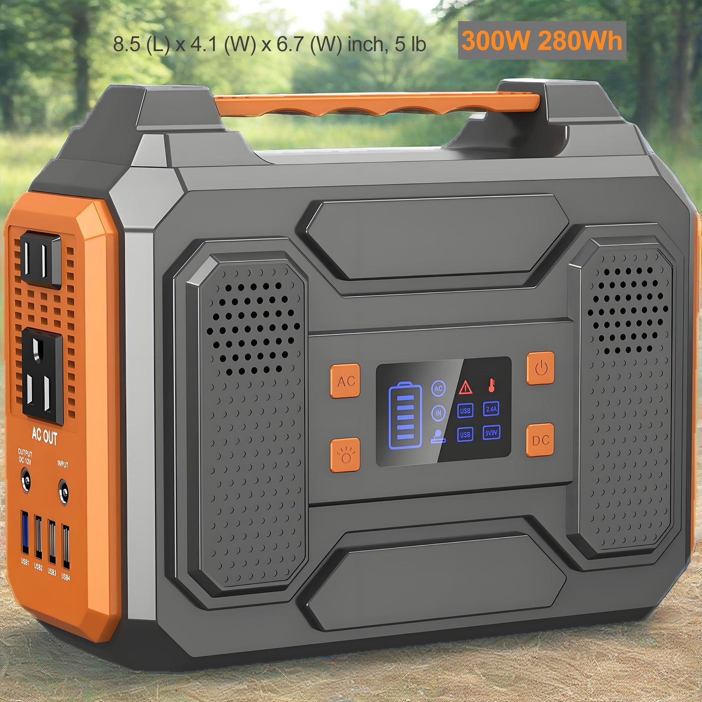 300W/100W Portable Power Station Solar Generator - 296Wh/256Wh/280Wh/146Wh Compact Lithium-Ion Battery Charger with 110V AC Outlet, DC & USB Outputs, LED Flashlight, Built-in Cooling Vents for Camping, RV, Emergency Home Use,