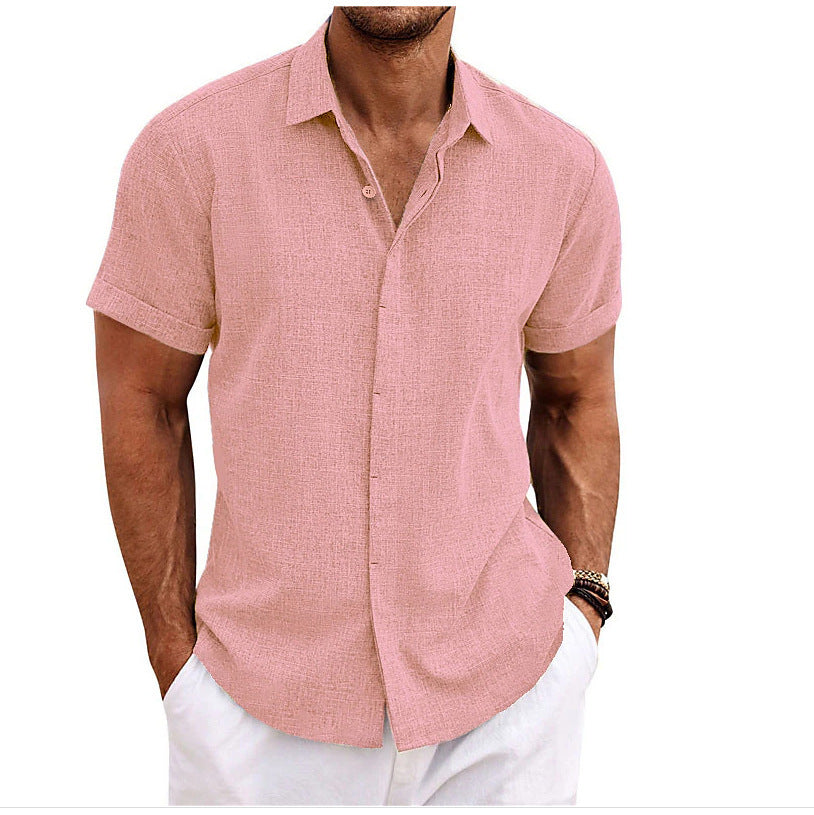 Men's Solid Color Loose Linen Short-sleeved T-shirt