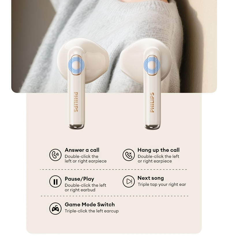 2025 Philips TAT1420 U - Shaped Patented Fit Long - Wear Wireless Earbuds Users Office Study Comfort