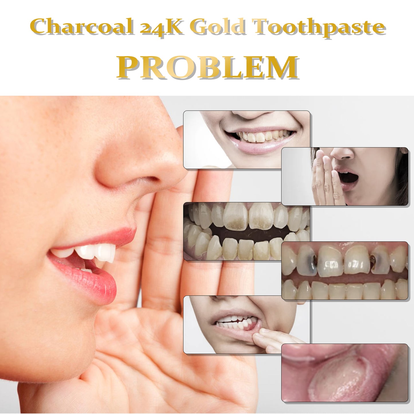Charcoal 24k Gold Toothpaste, Deep Clean Stained Teeth Yellow Care Mouth Fresh Breath White Beautiful Teeth
