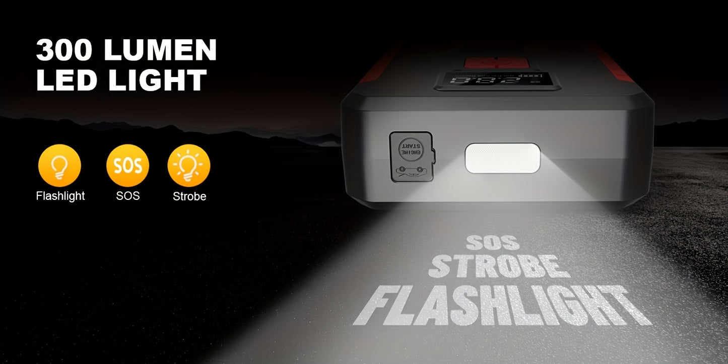 13000A/12000A/11000A/10000A Peak 12V Portable Car Emergency Starter | Car Battery Charger with Air Compressor, Suitable for 2.64gal Gasoline/All Diesel, Includes Emergency Starter Accessories, LED Light, Tire Inflator, USB Ch