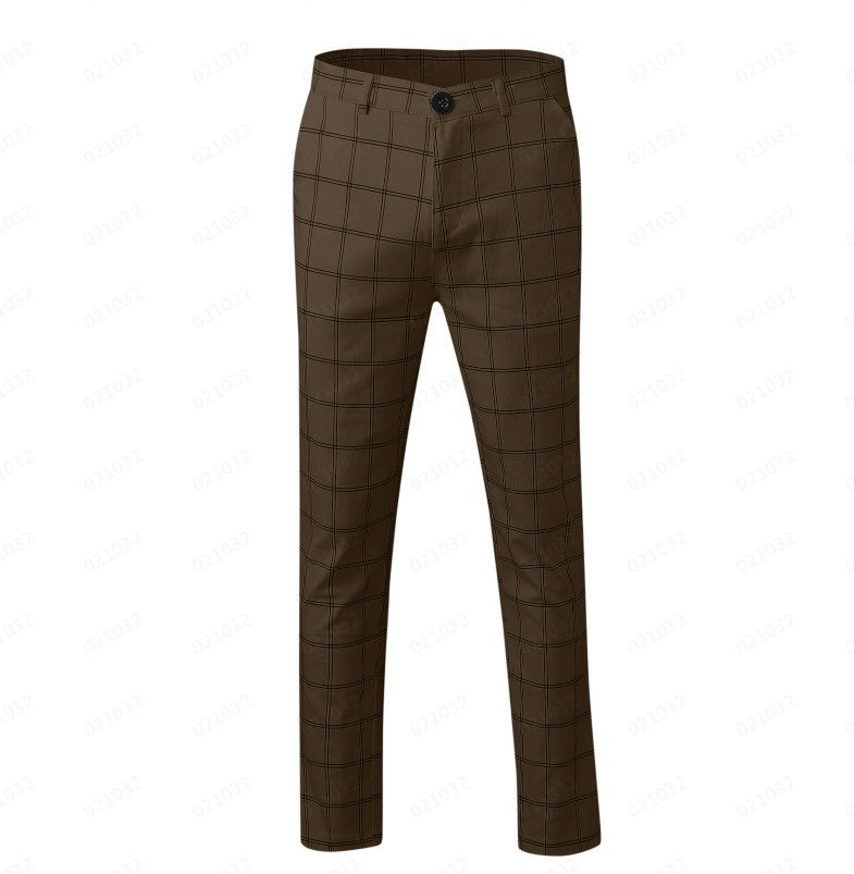 Spring And Autumn Slim Fit Men's Business Casual Pants Long Pants 3D Plaid