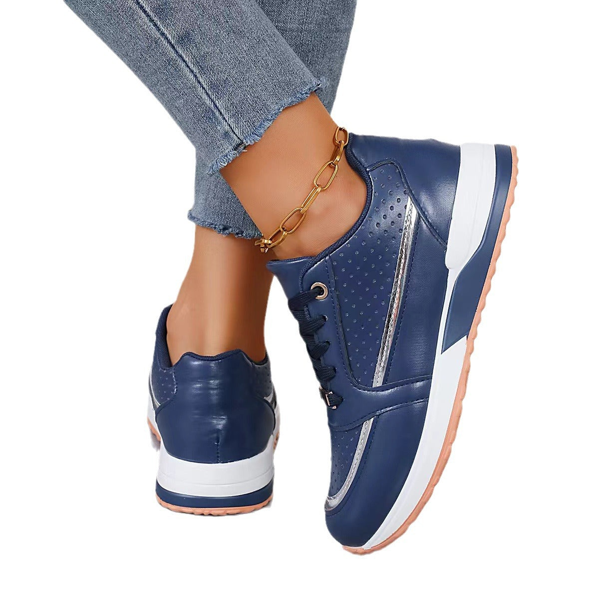 Flat Color-blocked Round-toe Lace-up Shoes