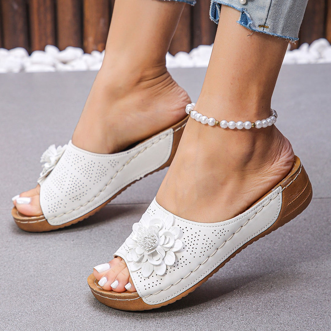 Flower Wedges Sandals Summer Fashion Retro Hollow Sandals Holiday Beach Shoes For Women