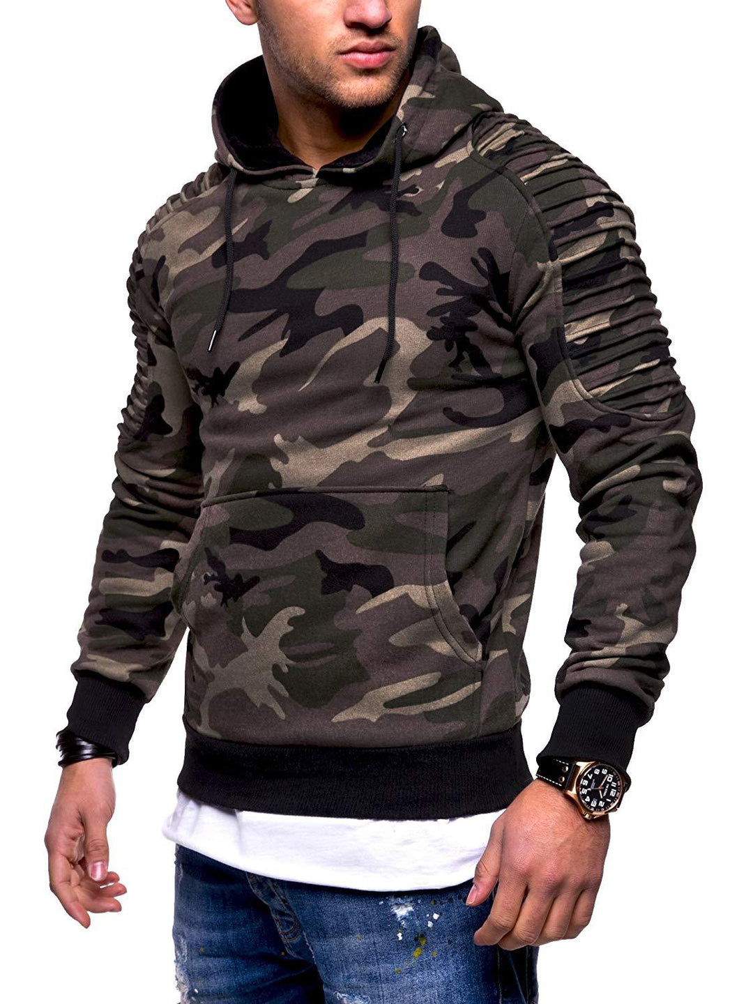 Men's Hoodie Striped Pleated Raglan Sleeve Hoodie